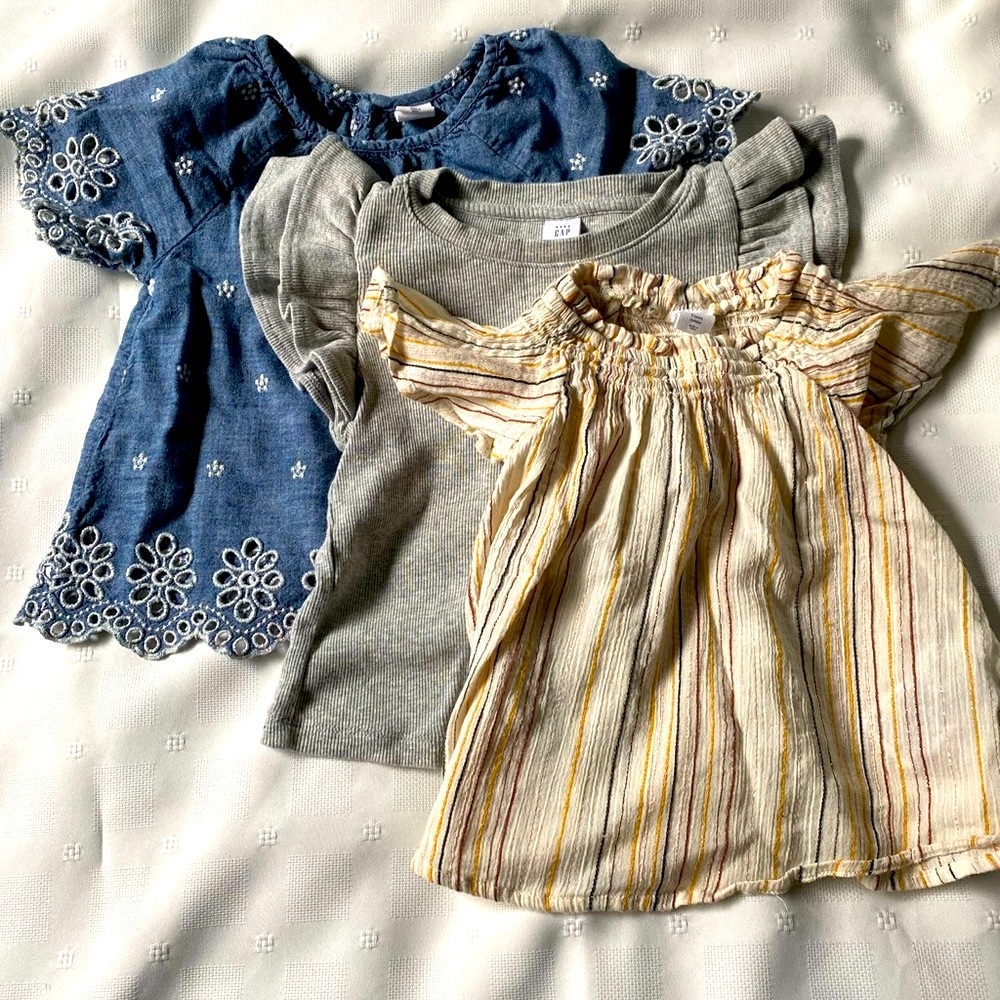 Gap Flutter Sleeve Shirt Bundle- Blue, Gray, and Striped